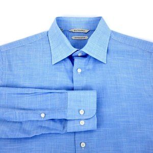 SuitSupply Blue Houndstooth Egyptian Cotton Button Up Dress Shirt Size 15 3/4 L